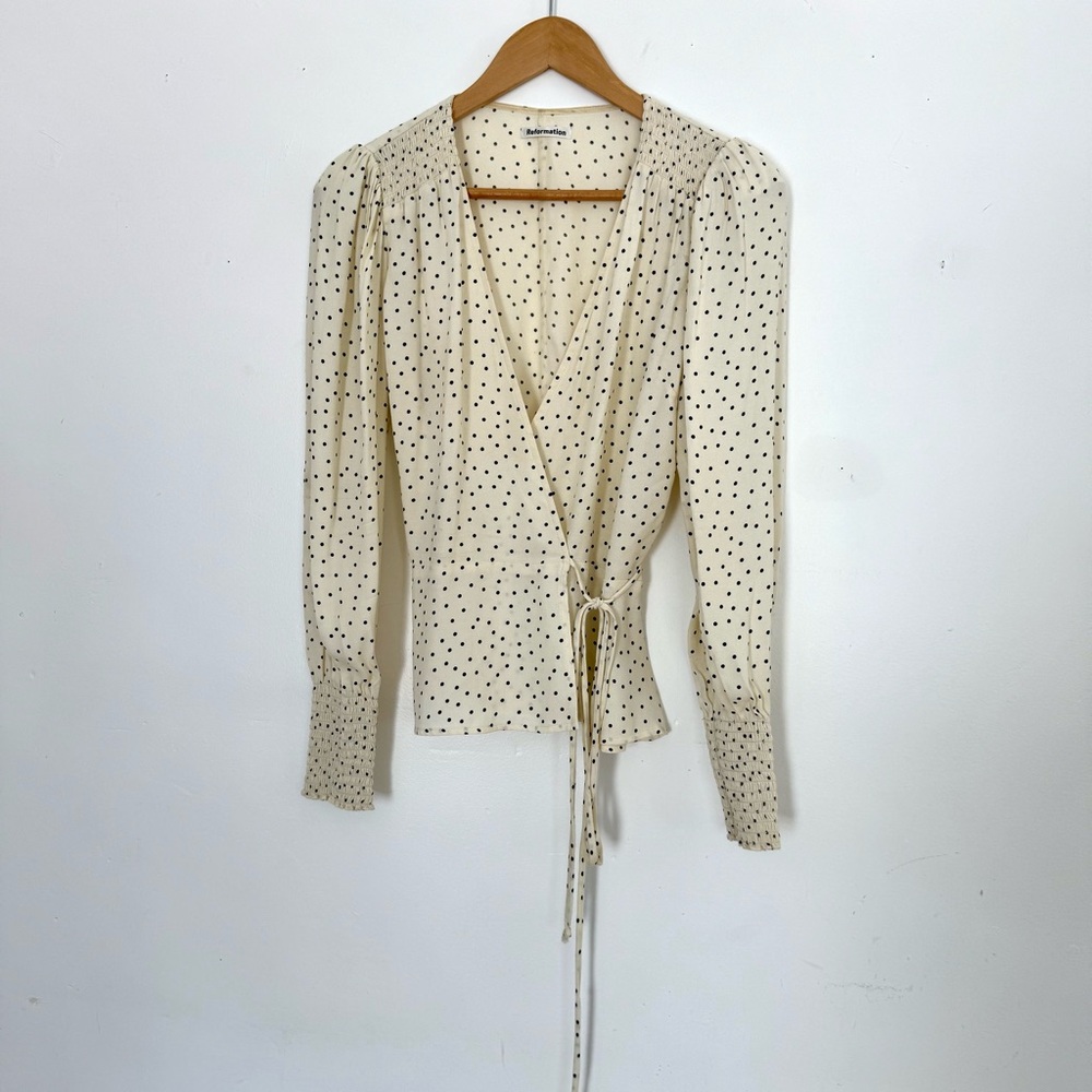 Reformation Polka Dot Wrap Blouse